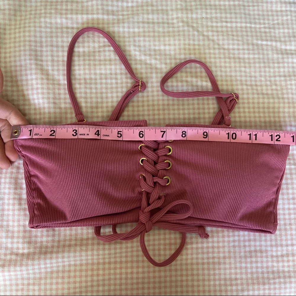ZAFUL Shein Pink Ribbed Bandeau Lace Up Bikini - Picture 3 of 4
